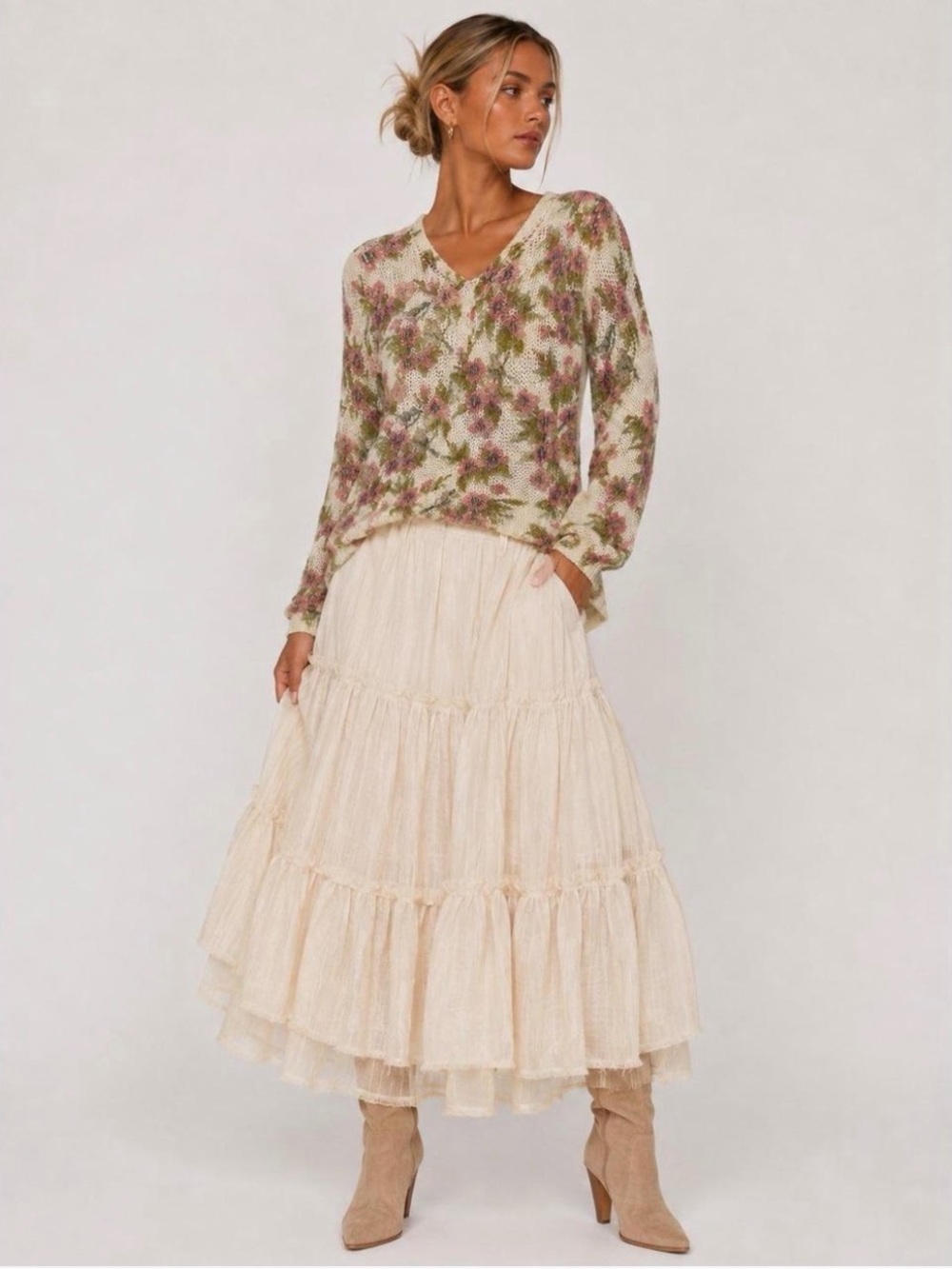 LC Lauren Conrad Disney collection by Lauren Conrad Floral Open-Knit Sweater